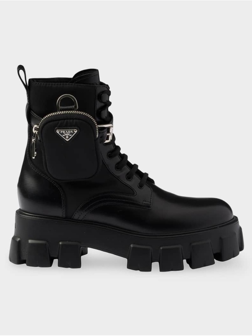 Authentic Prada Monolith Combat Boots Black Leather Size 38.5 w/ Pouch